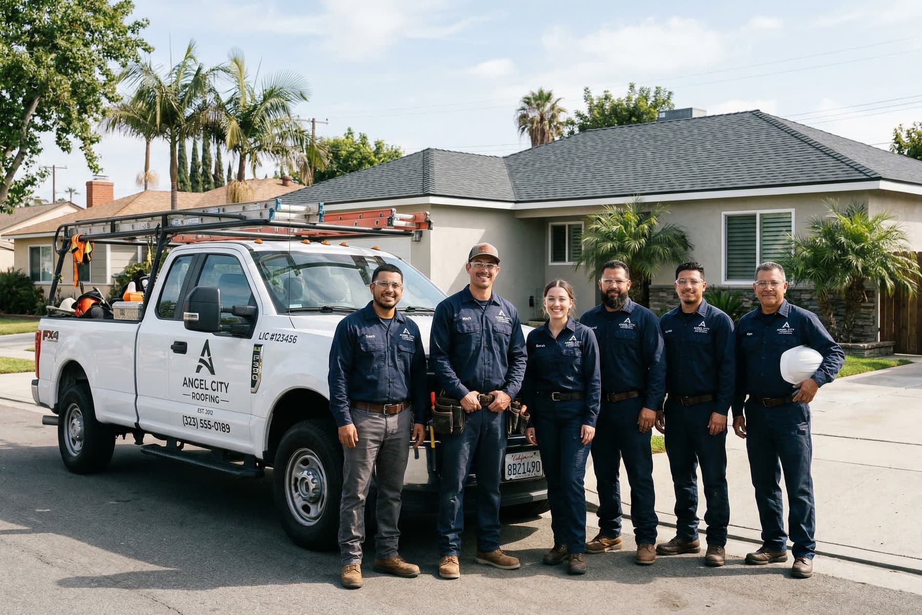 Rise Roofing team beside a completed project